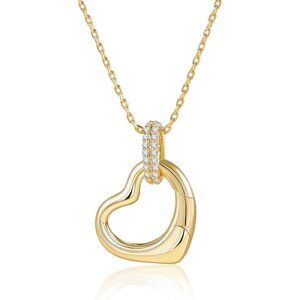 Lovely 14K Gold Plated Heart Necklace - Adjustable 18'' Chain for Everyday Style